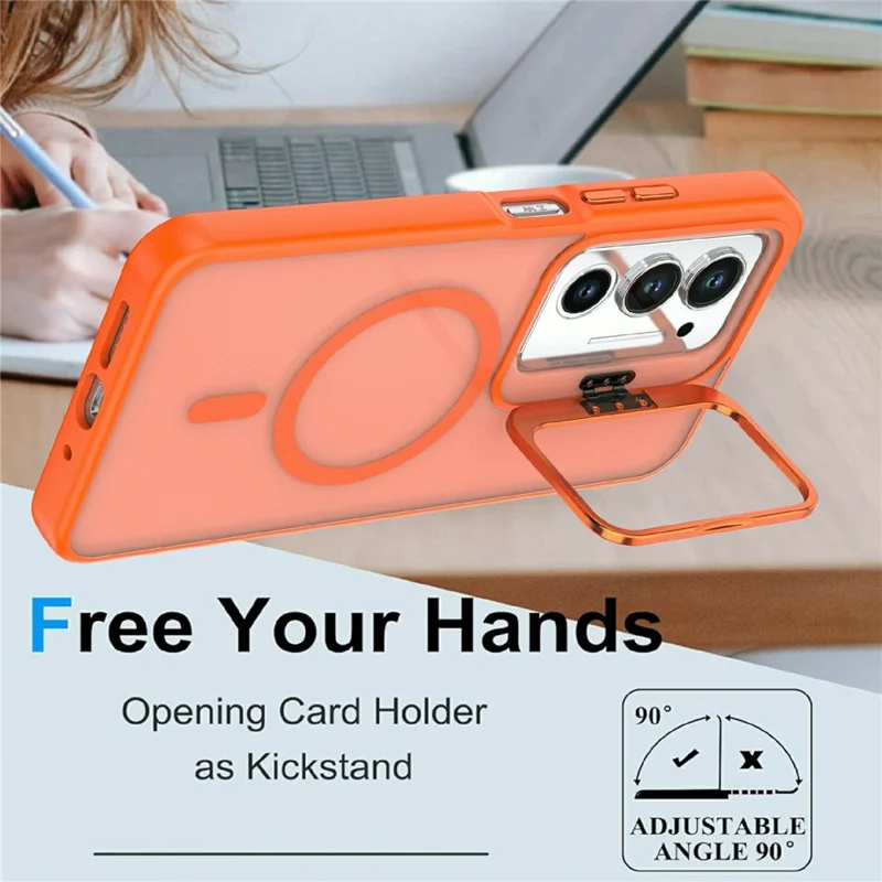 For Xiaomi Redmi 15 4G (EU) (171mm) Magnetic Case Foldable Kickstand Matte PC + TPU Phone Cover - Orange