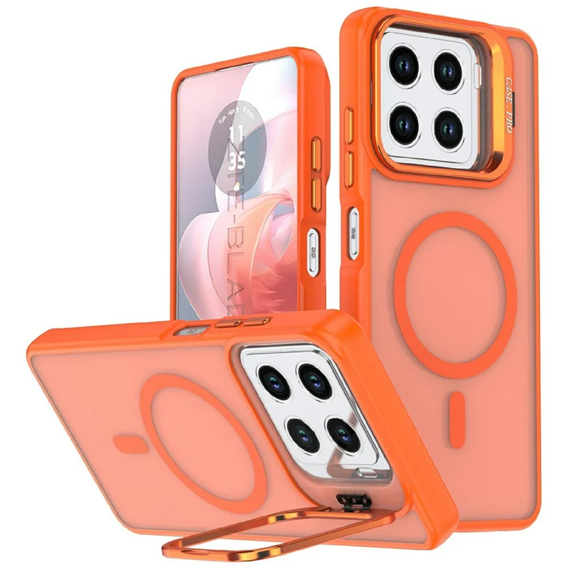 For ZTE Blade A56 Magnetic Case Foldable Kickstand Matte PC + TPU Phone Cover - Orange