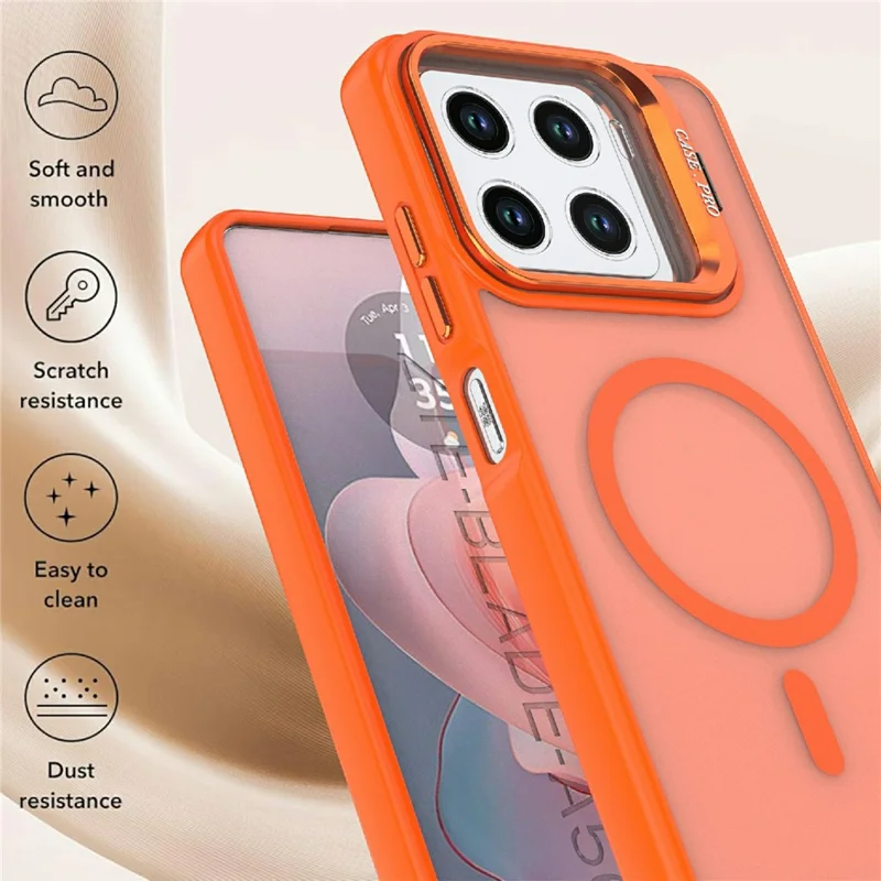 For ZTE Blade A56 Magnetic Case Foldable Kickstand Matte PC + TPU Phone Cover - Orange