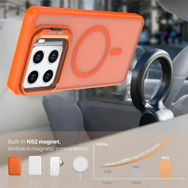 For ZTE Blade A56 Magnetic Case Foldable Kickstand Matte PC + TPU Phone Cover - Orange