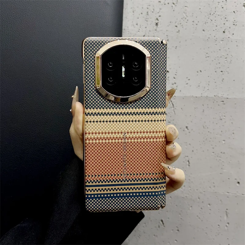 Cover per Huawei Mate X7 con Motivo a Griglia in PC Rigido - Marrone