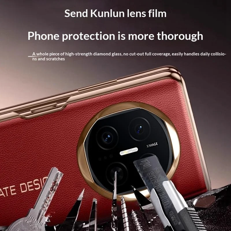 For Huawei Mate X7 Case Litchi Texture Leather Smart View Flip Phone Cover Full Protection Auto Sleep Wake - Red