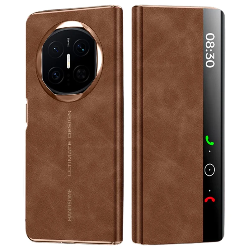 For Huawei Mate X7 Case Leather Smart View Flip Phone Cover Full Protection Auto Sleep Wake - Brown