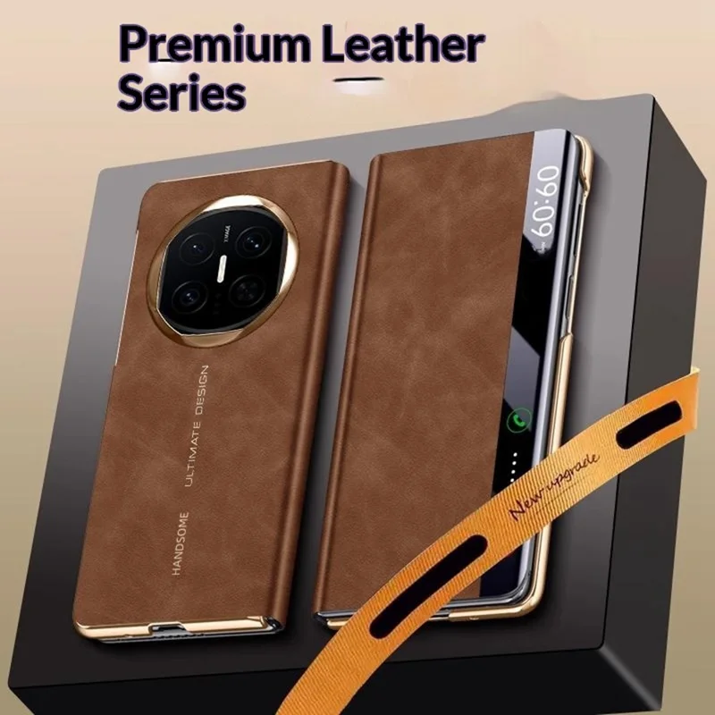 For Huawei Mate X7 Case Leather Smart View Flip Phone Cover Full Protection Auto Sleep Wake - Brown