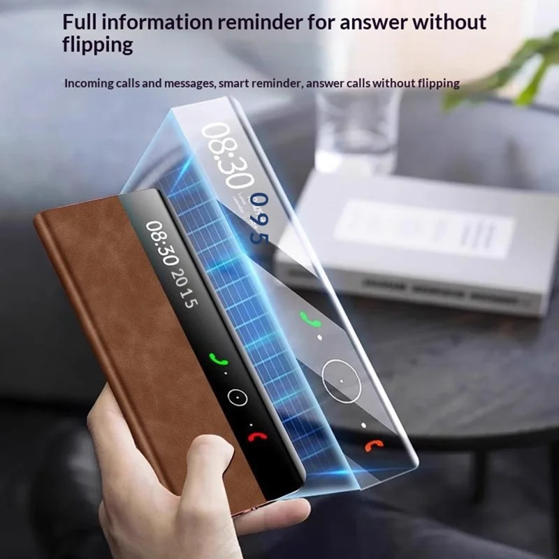 For Huawei Mate X7 Case Leather Smart View Flip Phone Cover Full Protection Auto Sleep Wake - Brown