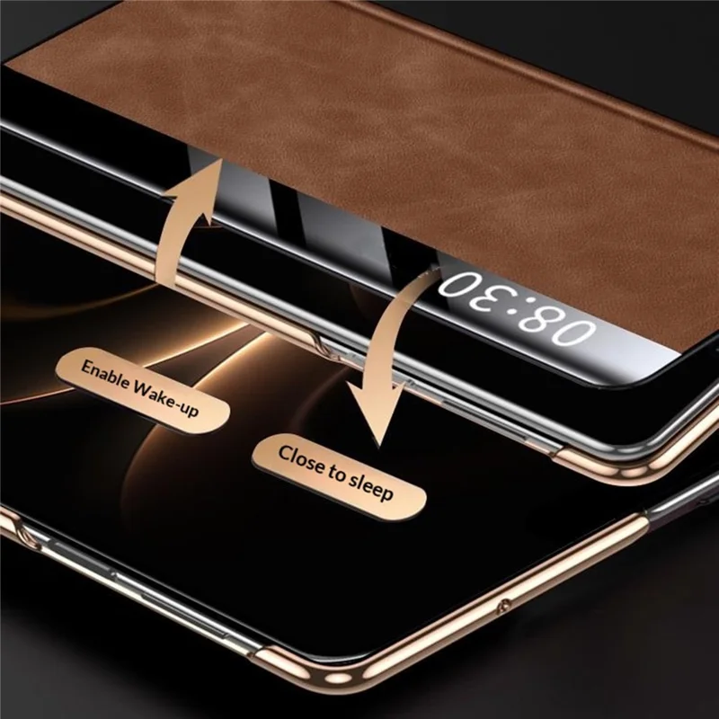 For Huawei Mate X7 Case Leather Smart View Flip Phone Cover Full Protection Auto Sleep Wake - Brown