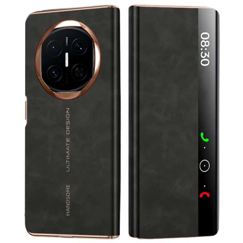 For Huawei Mate X7 Case Leather Smart View Flip Phone Cover Full Protection Auto Sleep Wake - Black