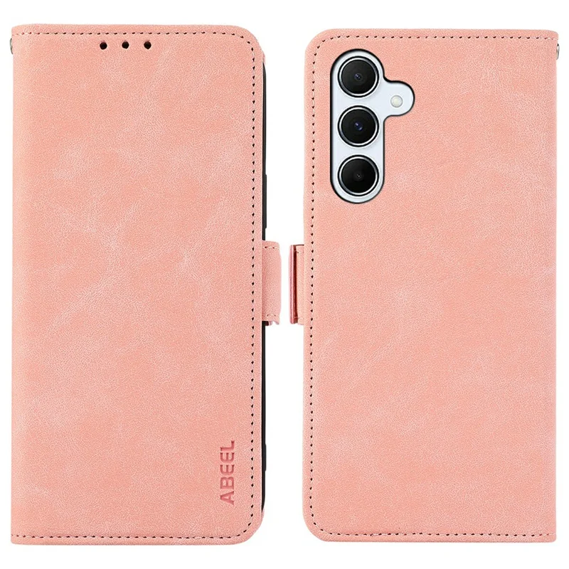 ABEEL For Samsung Galaxy S26+ Case PU Leather Folio Stand View RFID Blocking Phone Cover - Pink
