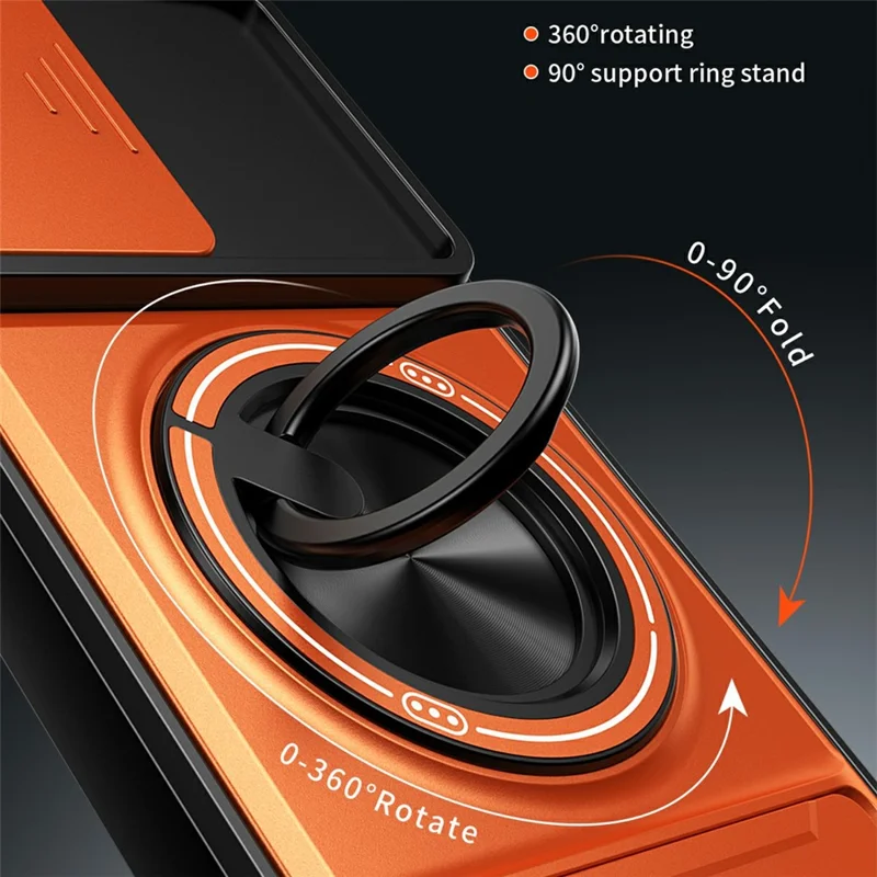 For Samsung Galaxy A07 5G / A07 4G Magnetic Case Ring Holder Foldable Kickstand TPU PC Phone Cover with Camera Lens Slider - Orange