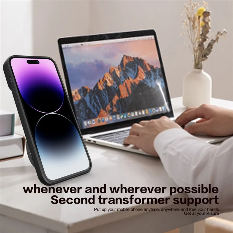 Custodia per iPhone 16 Pro Cover per Telefono in TPU + PC con Supporto, Finestra Scorrevole per Obiettivo - Nero