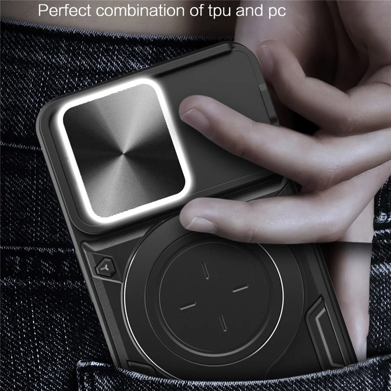 Custodia per iPhone 16 Pro Cover per Telefono in TPU + PC con Supporto, Finestra Scorrevole per Obiettivo - Nero