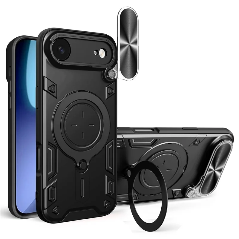 For iPhone Air Case TPU + PC Phone Cover with Kickstand , Slide Lens Window - Black