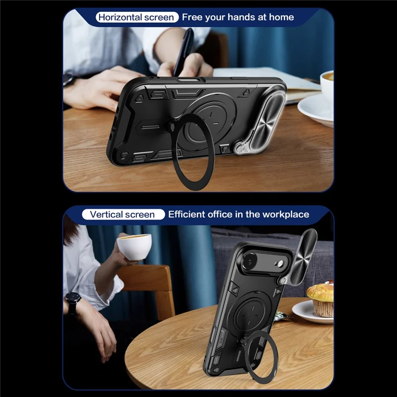 For iPhone Air Case TPU + PC Phone Cover with Kickstand , Slide Lens Window - Black