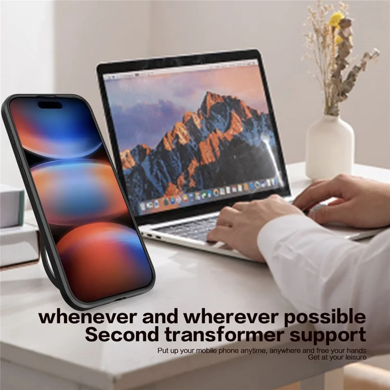 For iPhone Air Case TPU + PC Phone Cover with Kickstand , Slide Lens Window - Black