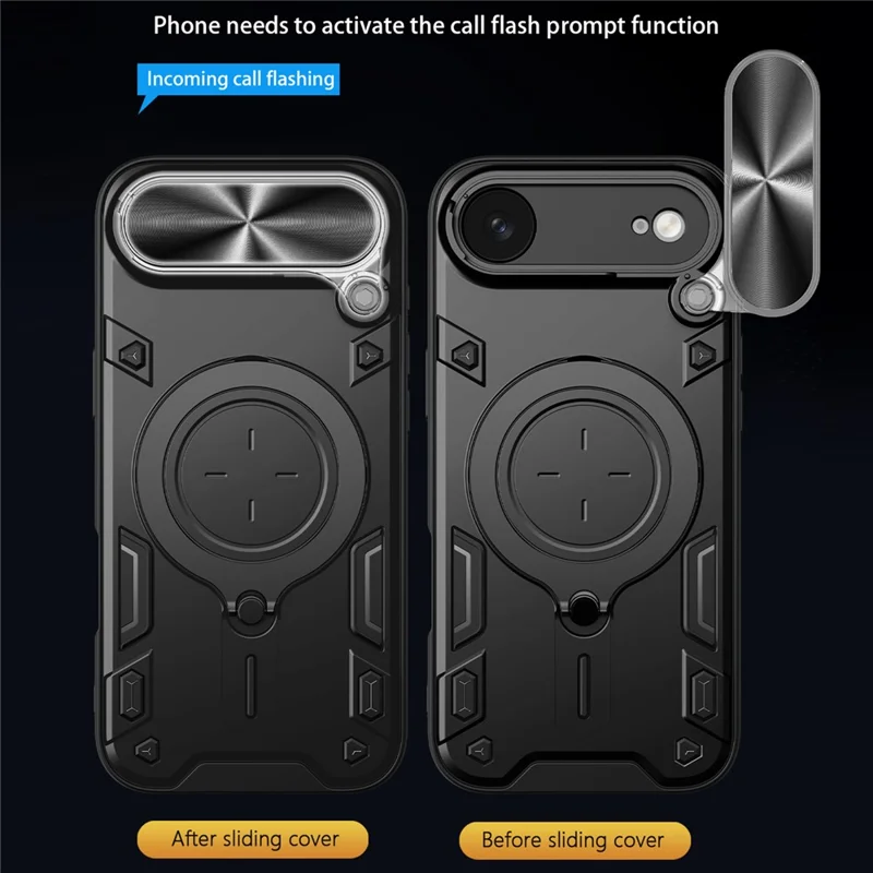 For iPhone Air Case TPU + PC Phone Cover with Kickstand , Slide Lens Window - Black