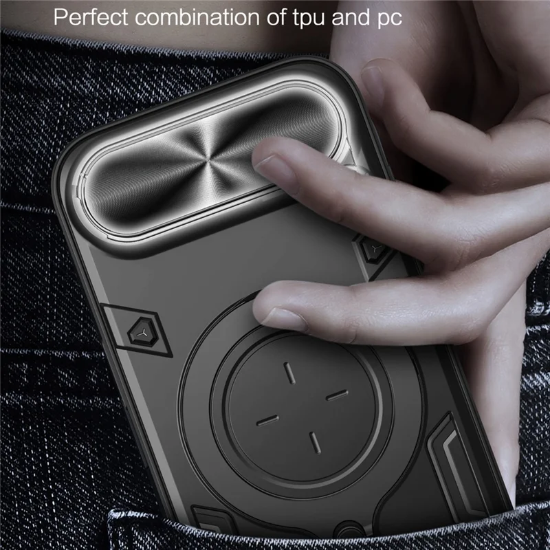 For iPhone Air Case TPU + PC Phone Cover with Kickstand , Slide Lens Window - Black