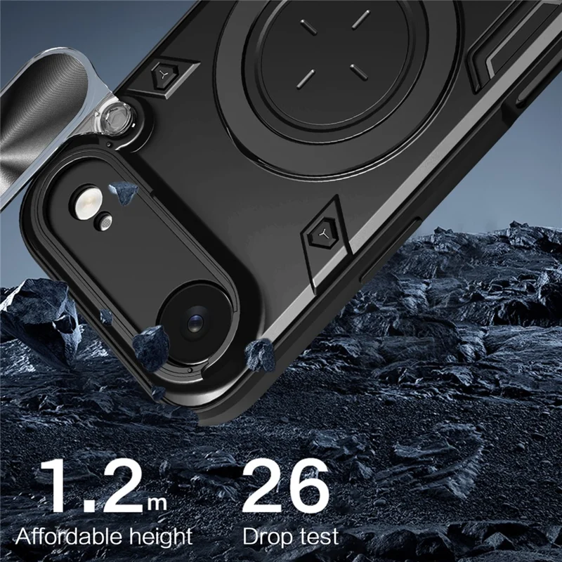 For iPhone Air Case TPU + PC Phone Cover with Kickstand , Slide Lens Window - Black