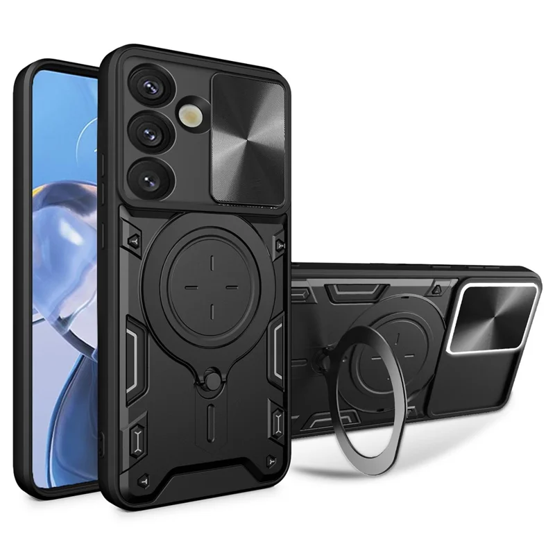 For Samsung Galaxy S26 / S26 Pro Case TPU + PC Phone Cover with Kickstand , Slide Lens Window - Black