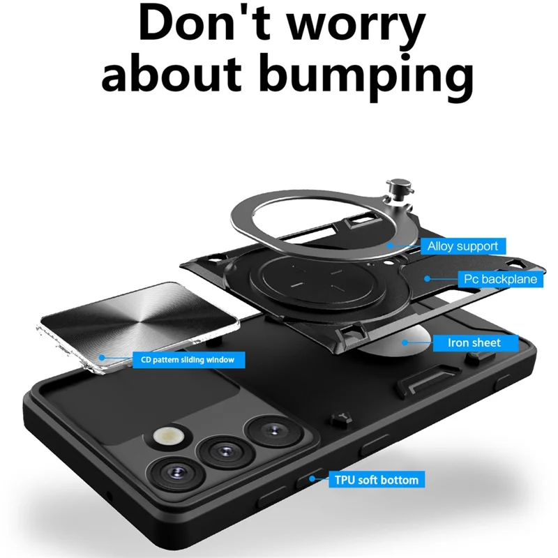 For Samsung Galaxy S26 / S26 Pro Case TPU + PC Phone Cover with Kickstand , Slide Lens Window - Black