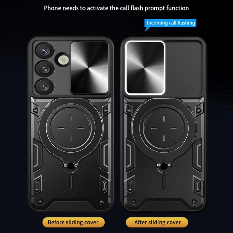 For Samsung Galaxy S26 / S26 Pro Case TPU + PC Phone Cover with Kickstand , Slide Lens Window - Black