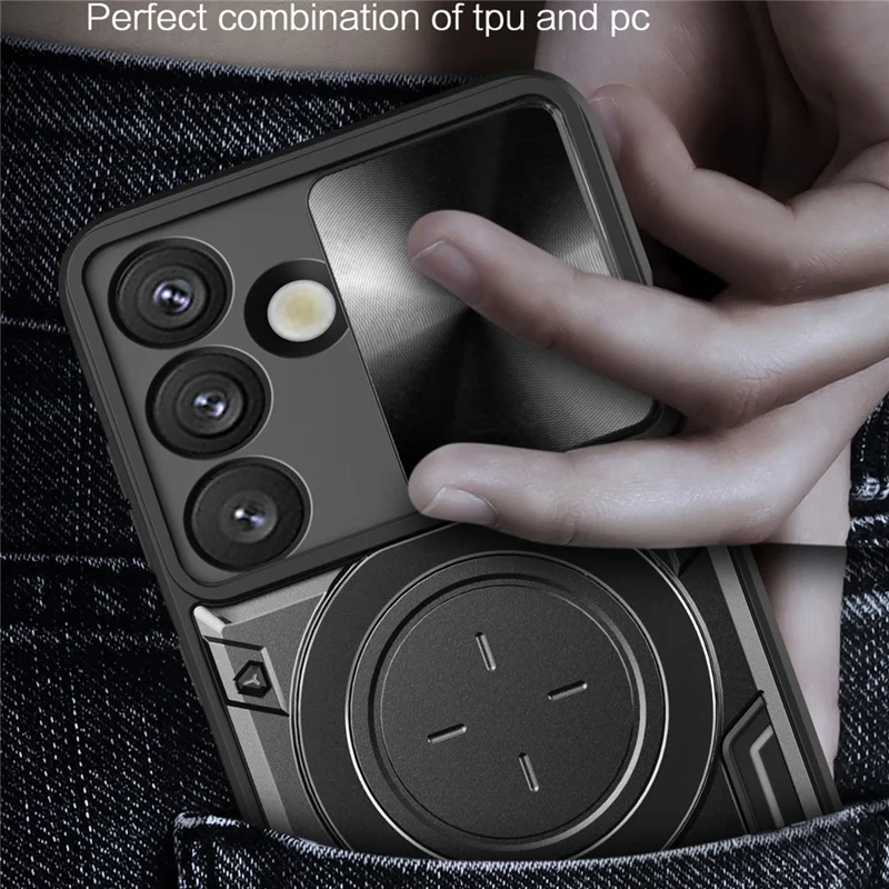 For Samsung Galaxy S26 / S26 Pro Case TPU + PC Phone Cover with Kickstand , Slide Lens Window - Black