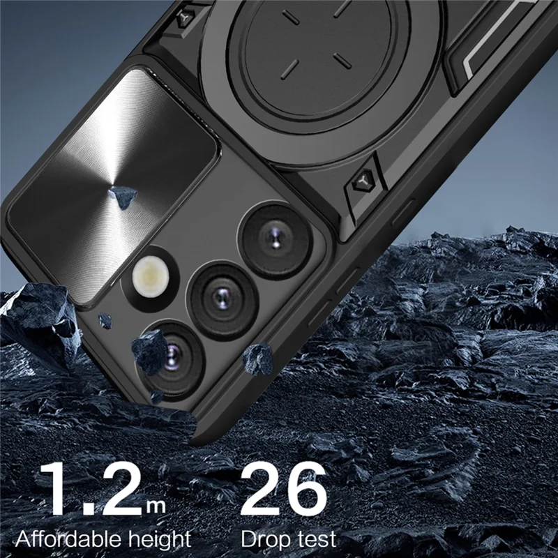 For Samsung Galaxy S26 / S26 Pro Case TPU + PC Phone Cover with Kickstand , Slide Lens Window - Black