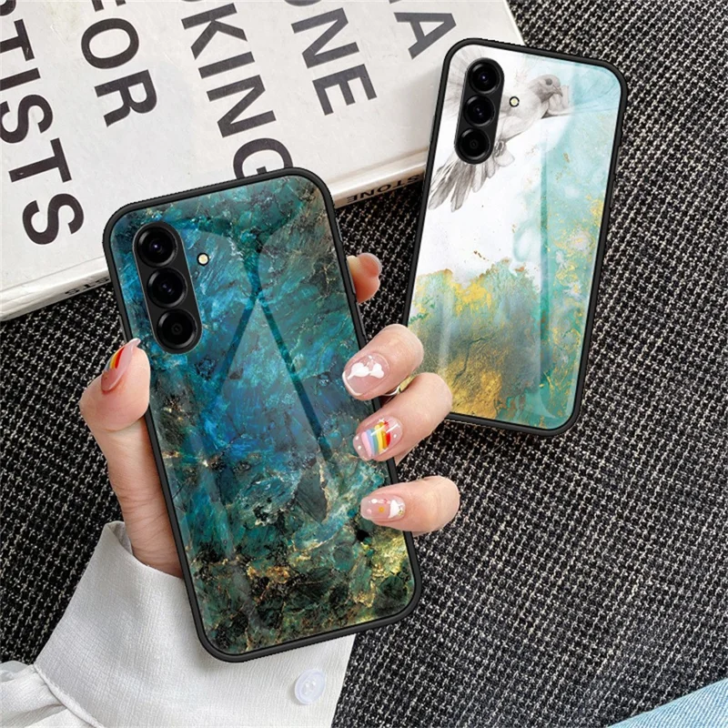 For Samsung Galaxy A57 5G Case Marble Pattern Tempered Glass + PC + TPU Protective Phone Cover - Emerald Marble
