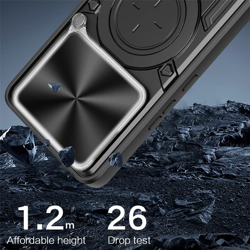 Til Xiaomi Redmi Note 15 Pro 5G (Global) Taske i TPU + PC med fold ud-kontakt, skydelinsevindue - Sort