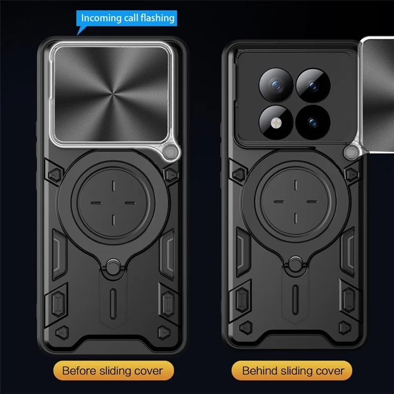 For Xiaomi Poco M8 Pro 5G / Redmi Note 15 Pro+ 5G (Global) Case TPU + PC Phone Cover with Kickstand , Slide Lens Window - Black