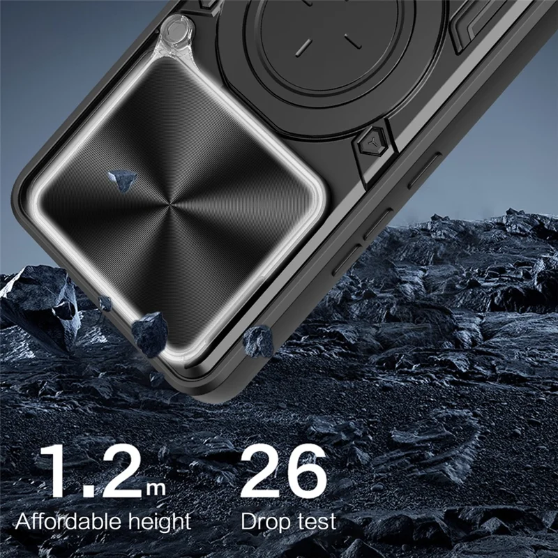 For Xiaomi Poco M8 Pro 5G / Redmi Note 15 Pro+ 5G (Global) Case TPU + PC Phone Cover with Kickstand , Slide Lens Window - Black