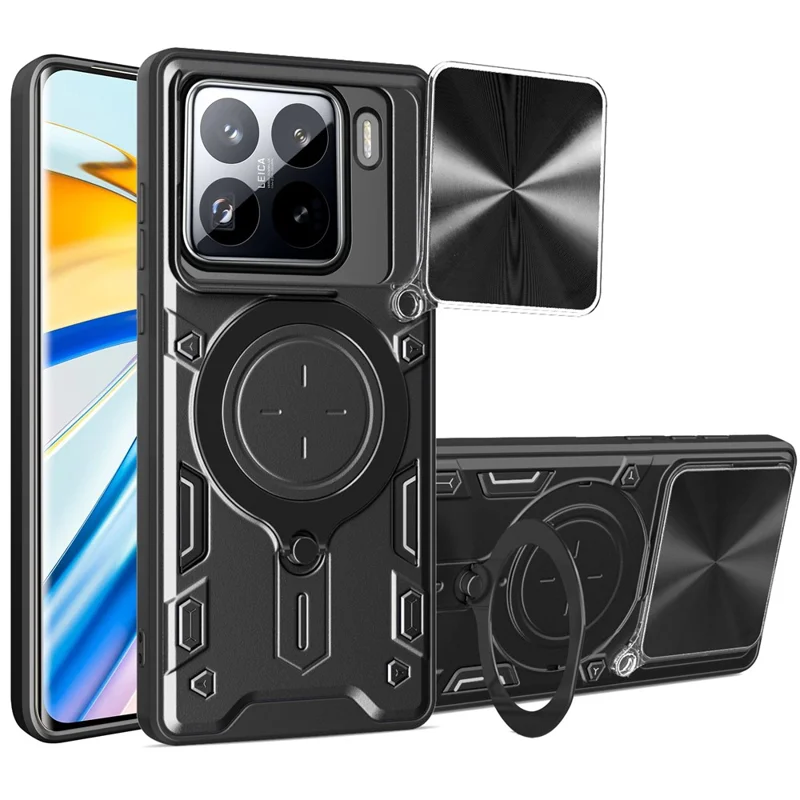 Fodral för Xiaomi 15 Pro TPU + PC med kickstand och skjutbar linsöppning - Svart