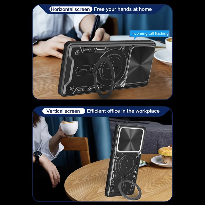 Fodral för Xiaomi 15 Pro TPU + PC med kickstand och skjutbar linsöppning - Svart