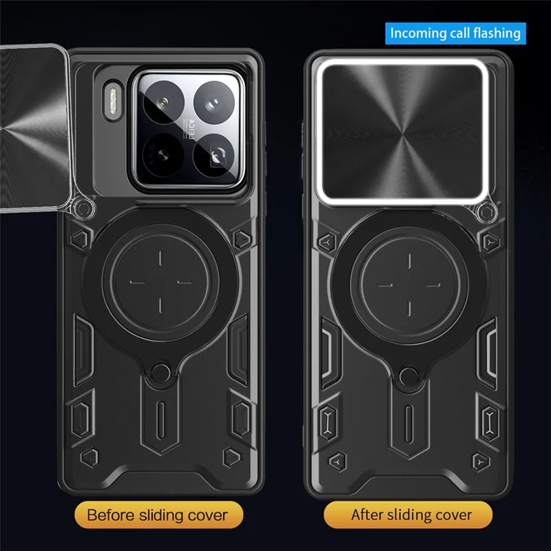 Fodral för Xiaomi 15 Pro TPU + PC med kickstand och skjutbar linsöppning - Svart