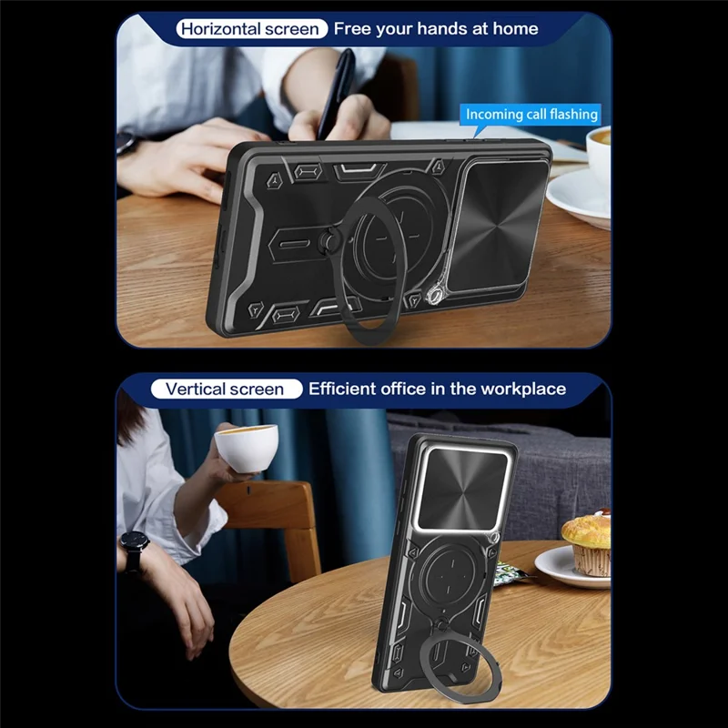 Чехол для Xiaomi 15 TPU + PC с подставкой и слайдером для объектива - Черный