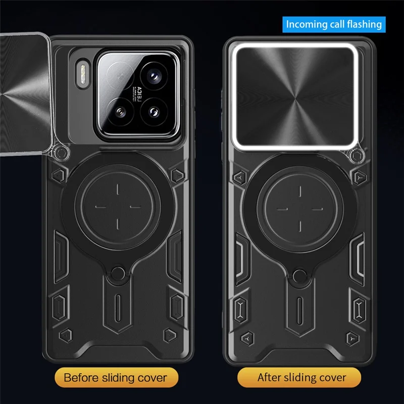 Чехол для Xiaomi 15 TPU + PC с подставкой и слайдером для объектива - Черный
