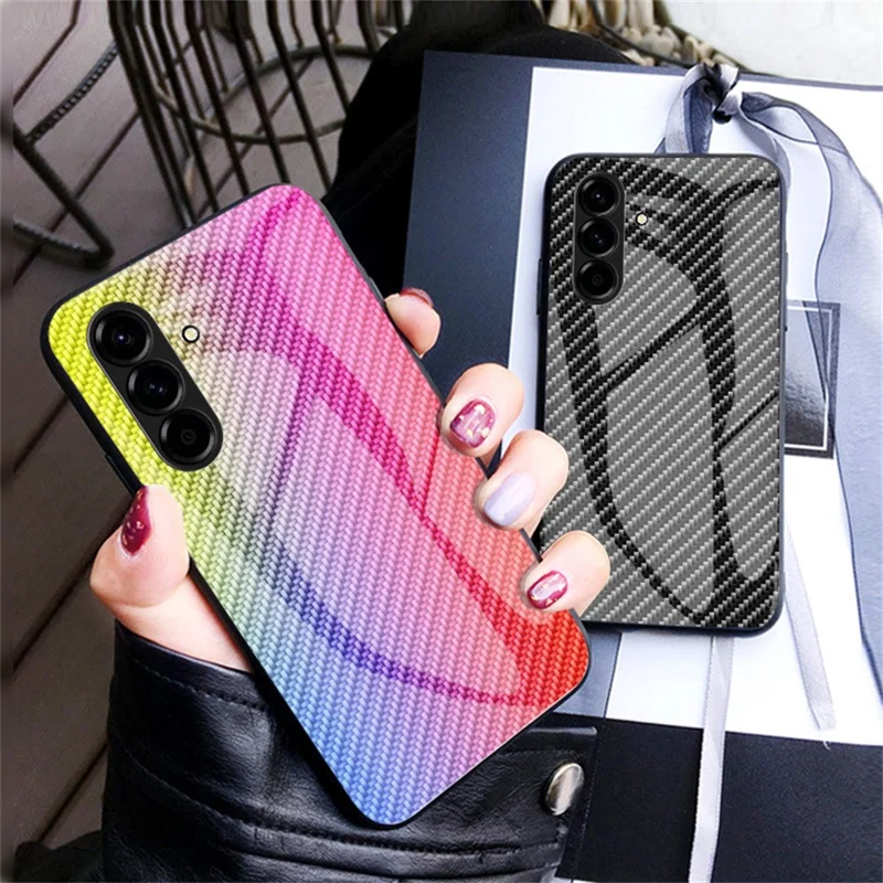For Samsung Galaxy A37 5G Case Tempered Glass Shockproof Phone Cover - Black Fiber
