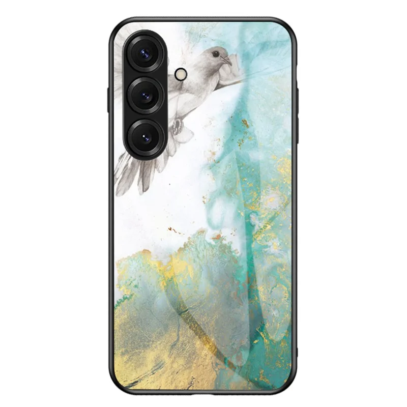 For Samsung Galaxy S26 Case Marble Pattern Tempered Glass + PC + TPU Protective Phone Cover - Flying Pigeon Marble