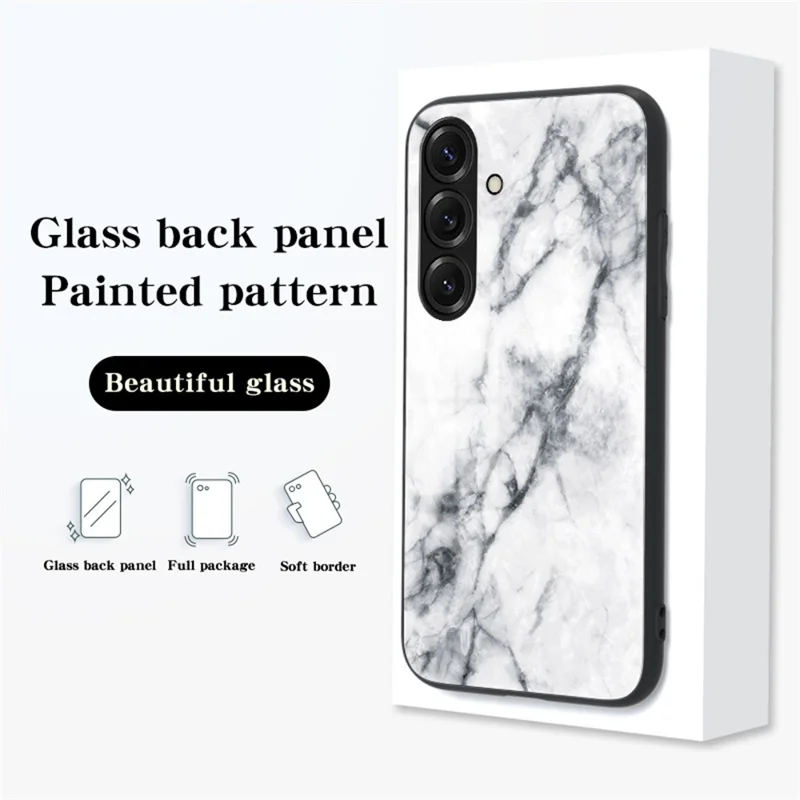 For Samsung Galaxy S26 Case Marble Pattern Tempered Glass + PC + TPU Protective Phone Cover - Flying Pigeon Marble