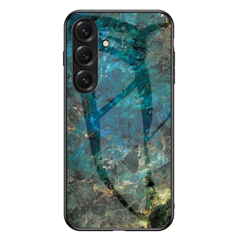 For Samsung Galaxy S26 Case Marble Pattern Tempered Glass + PC + TPU Protective Phone Cover - Emerald Marble