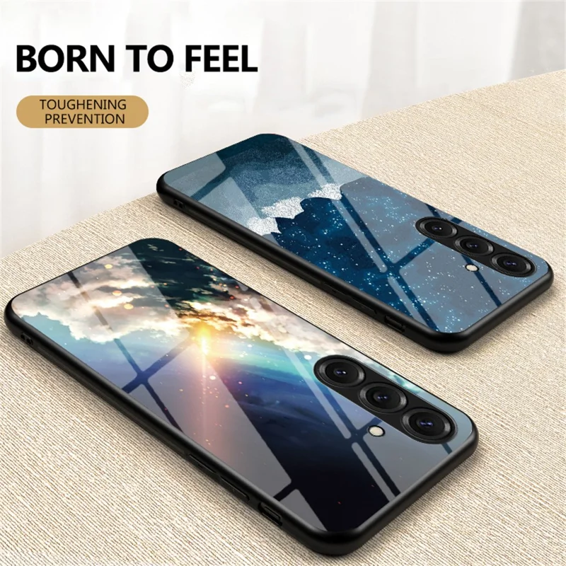 For Samsung Galaxy S26 Case Starry Sky Pattern Tempered Glass Phone Cover - Cosmic Starry Sky