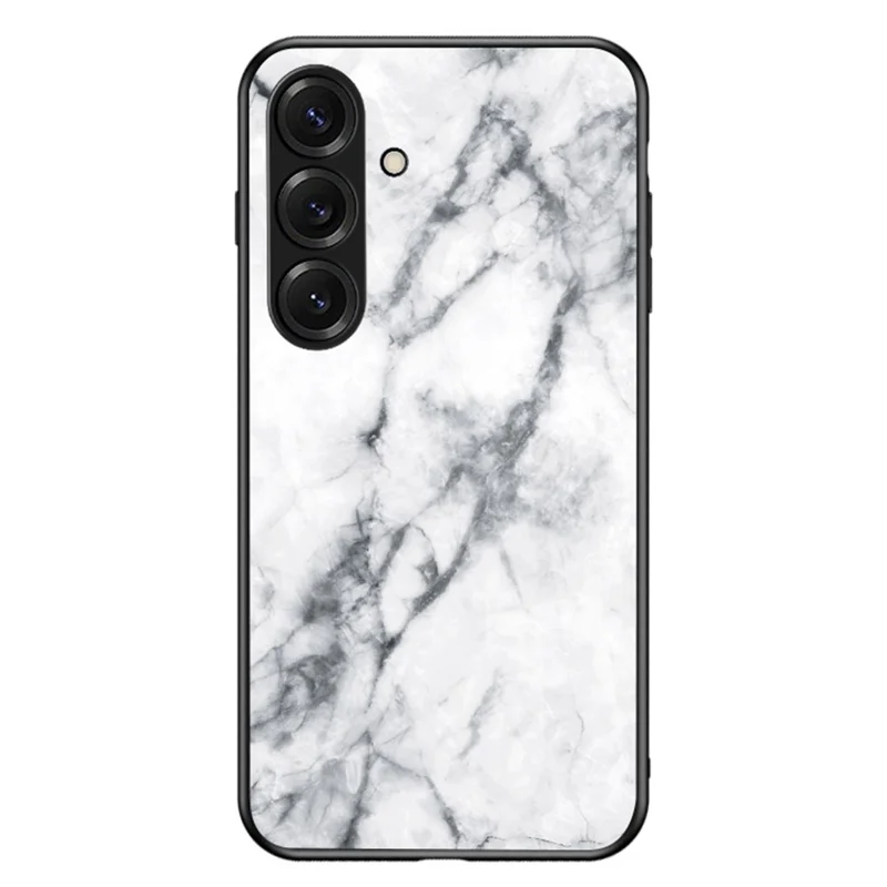 For Samsung Galaxy S26+ Case Marble Pattern Tempered Glass + PC + TPU Protective Phone Cover - White Marble