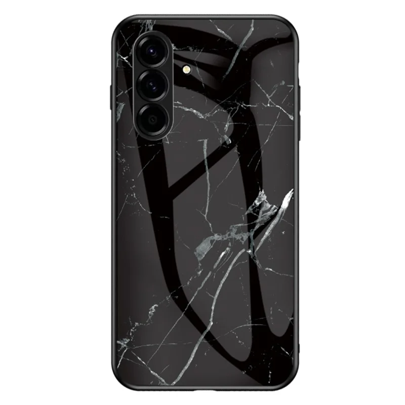 For Samsung Galaxy A27 Case Marble Pattern Tempered Glass + PC + TPU Protective Phone Cover - Black Marble