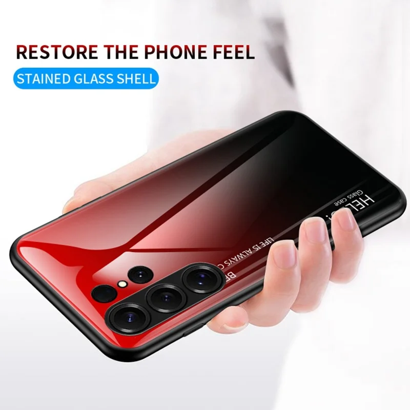 For Samsung Galaxy S26 Ultra Case Anti-Scratch Tempered Glass + PC + TPU Phone Cover - Gradient Red Black