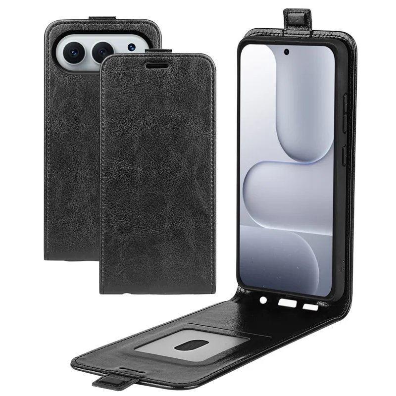 For Honor 500 5G Case with Card Slots Vertical Flip Leather Phone Cover - Black