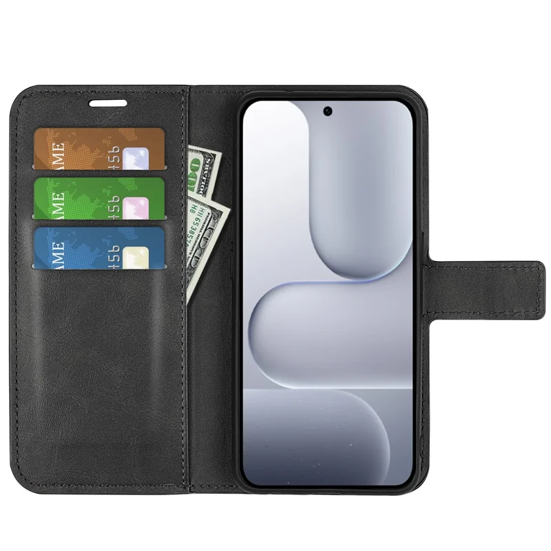 For Honor 500 5G Stand Case Anti-Scratch Calf Texture Leather Phone Cover - Black