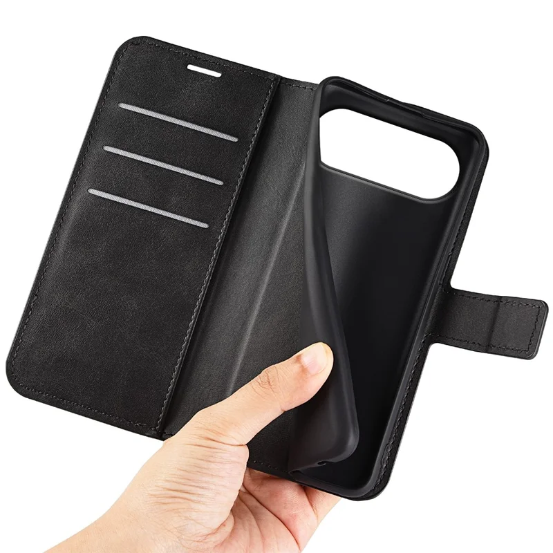 For Honor 500 5G Stand Case Anti-Scratch Calf Texture Leather Phone Cover - Black