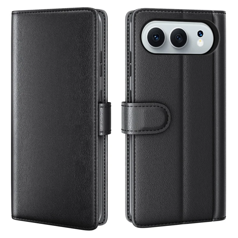 For Honor 500 5G Case Genuine Split Leather Phone Cover with Wallet Stand - Black
