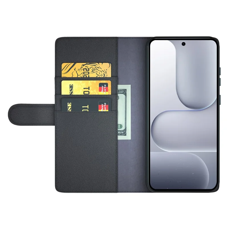 For Honor 500 5G Case Genuine Split Leather Phone Cover with Wallet Stand - Black