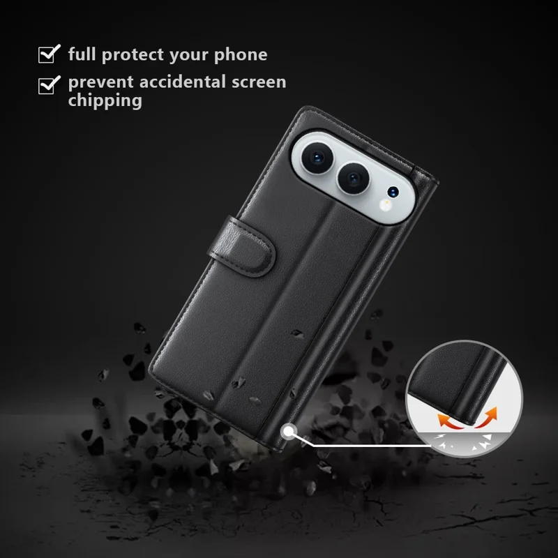 For Honor 500 5G Case Genuine Split Leather Phone Cover with Wallet Stand - Black