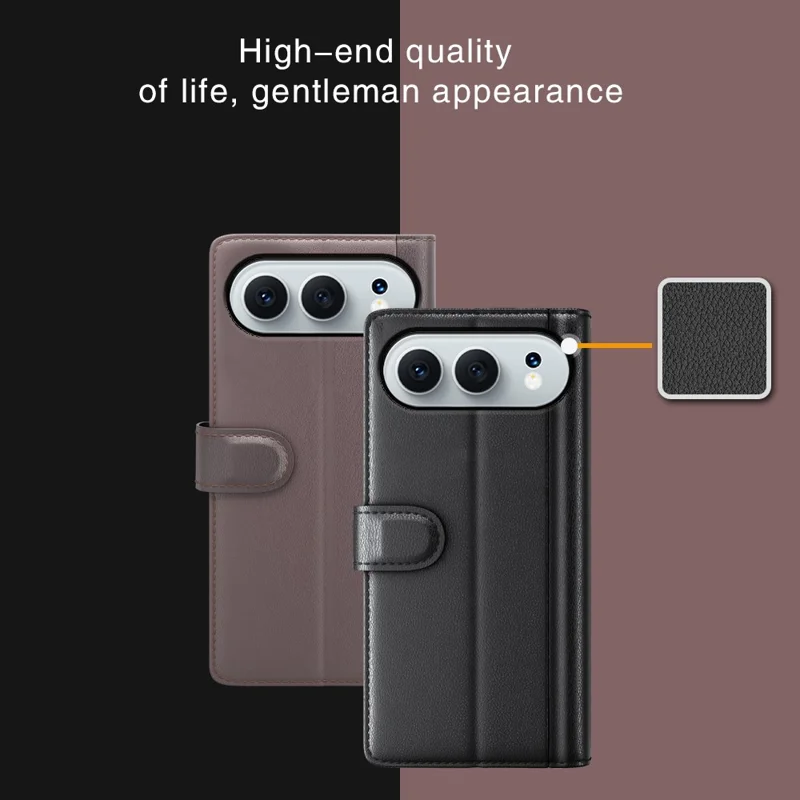 For Honor 500 5G Case Genuine Split Leather Phone Cover with Wallet Stand - Black